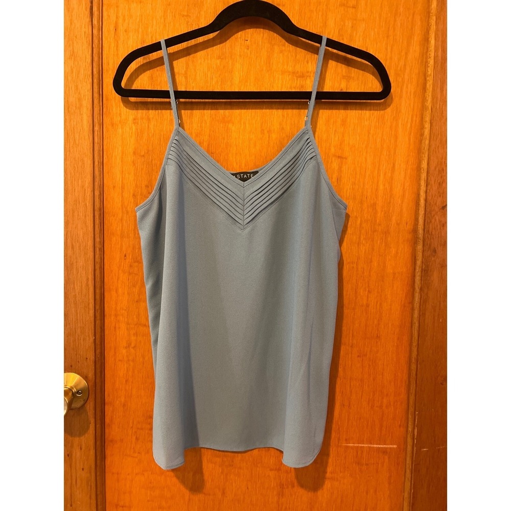 1. State camisole tank pintuck porcelain blue vneck small adjustable straps - Picture 2 of 9